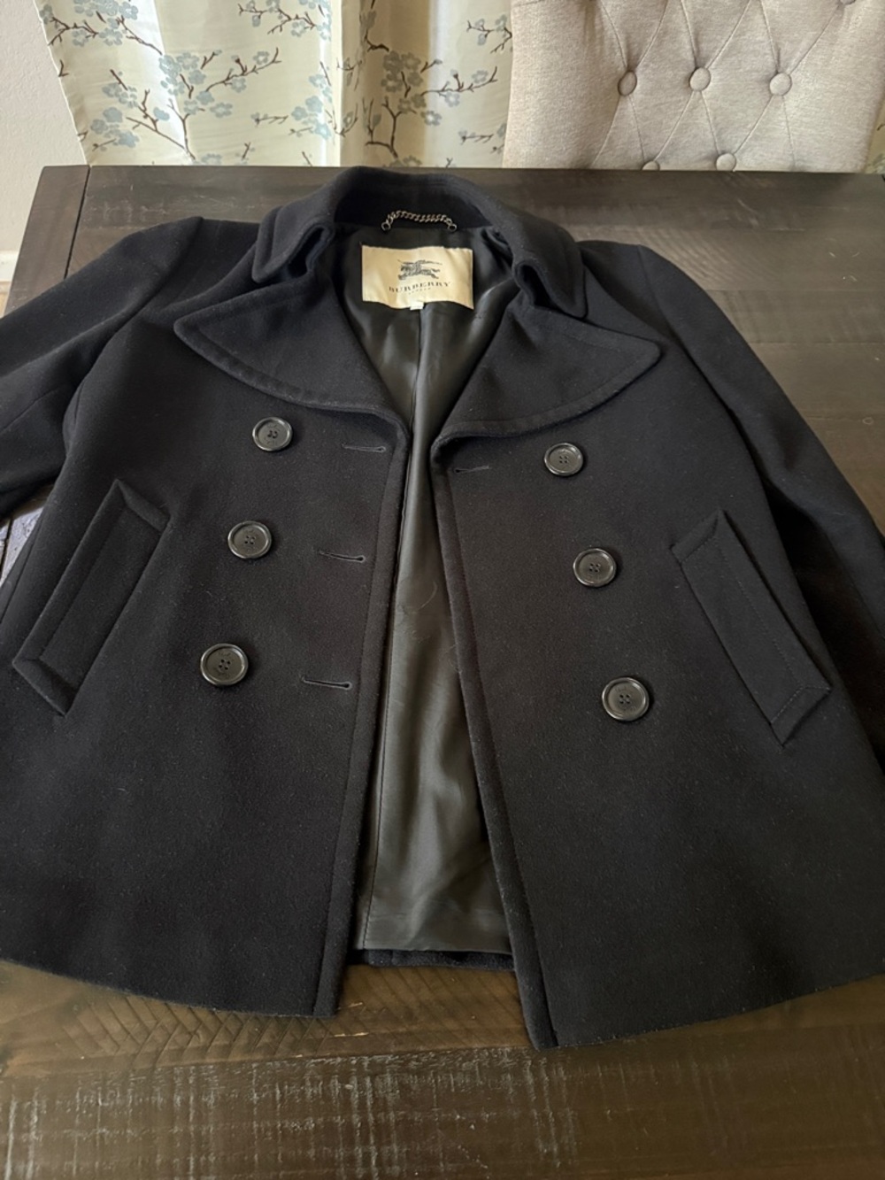Burberry Black Double-Breasted Wool Pea Coat